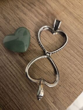 Silver Heart Locket Pendant with Green Heart Stone